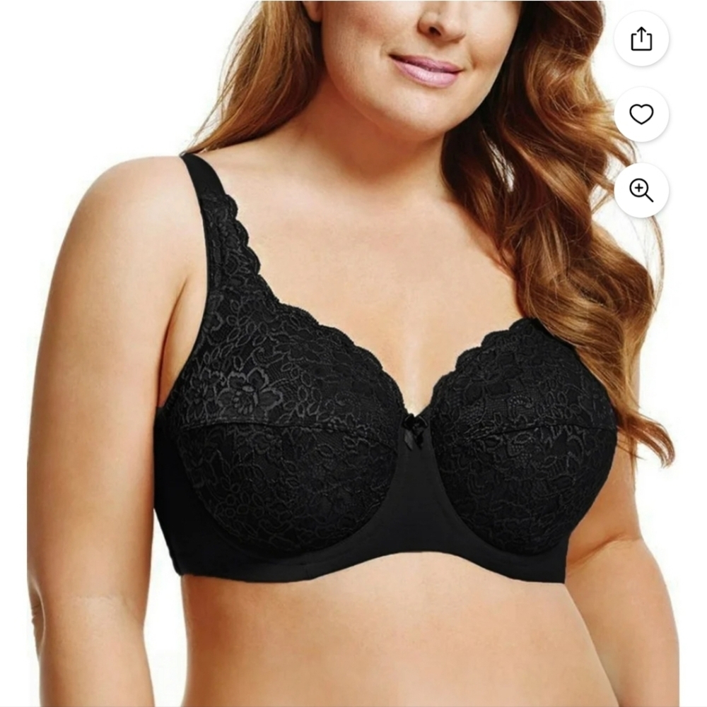 NWT Elila Black Floral Lace Bra ~40H